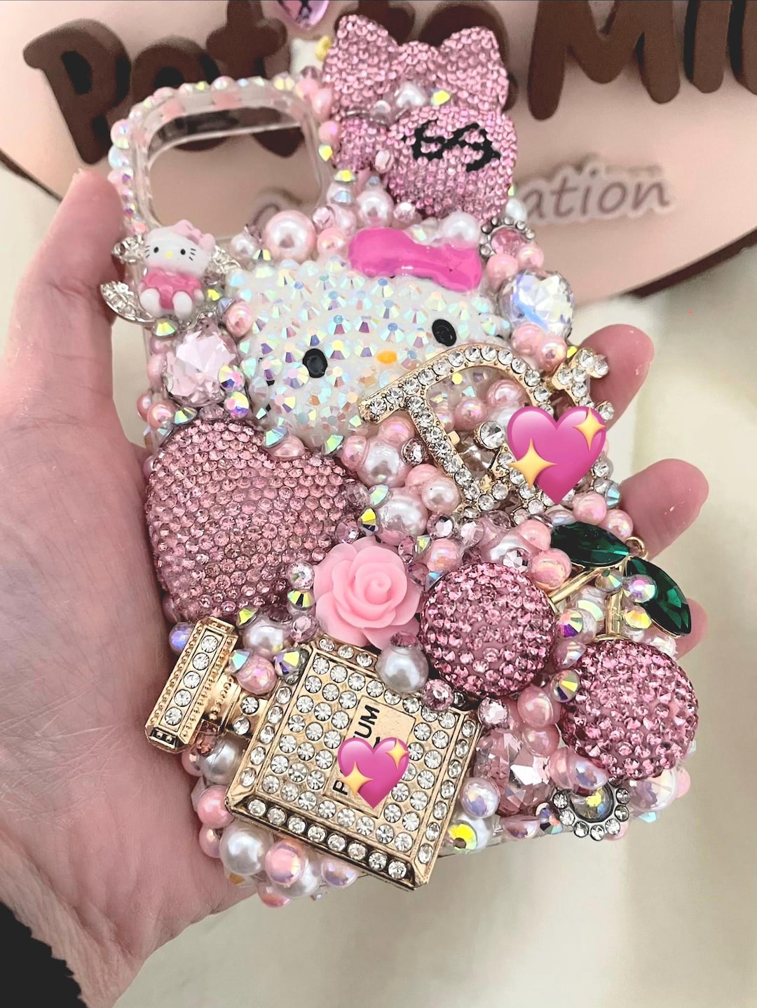 Kawaii Kitty Pink Cherry Cute Bling Phone Case for iPhone Samsung - Etsy