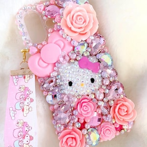 Coque de portable personnalisée avec strass rose chaton bling bling pour iphone samsung