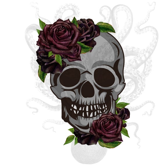 Black Roses Skull PNG Halloween Dark Fall Roses Digital | Etsy