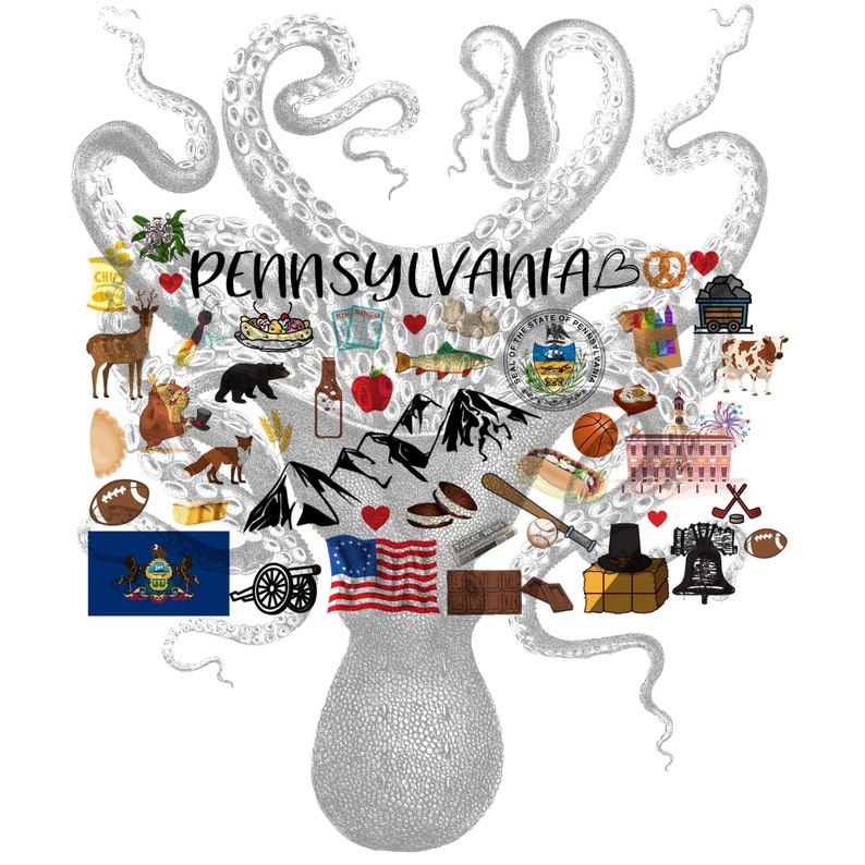 State Outline Favorites Sublimation Transfer Ready to press Transfer Sublimation Design 8.5 X 11 Pennsylvania Symbols Sublimation Transfer