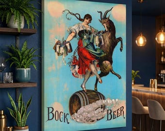 Vintage Beer Canvas Art Print, Bock Beer Wall Decor, Bar Decoration, Brewery Gift, Oktoberfest Wall Art, Beer Lover Gift