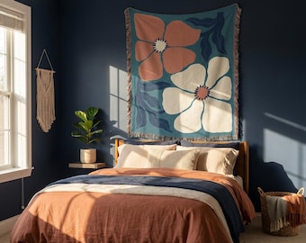 Abstrakte Blumen Decke | Gewebte Decke oder große Wanddeko | Boho Dekor