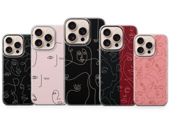 Line Art Phone Case Women Art Cover for iPhone 17 Pro Max, iPhone 17 Pro,16e, 15, 14, 12 & Samsung S25 Ultra, S24 FE, A56,Pixel 10, 9a, 8