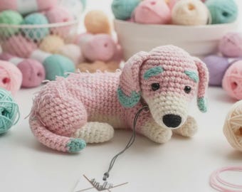 Dachshund Dog Crochet Pattern PDF – Amigurumi Puppy, Lying Wiener Dog