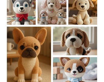 Dog Crochet Pattern Bundle: French Bulldog, Golden Retriever, Corgi, Husky, Beagle, Poodle | PDF Amigurumi