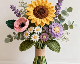 Crochet Flower Bouquet Pattern – Sunflower, Daisy, Poppy (PDF Pattern)