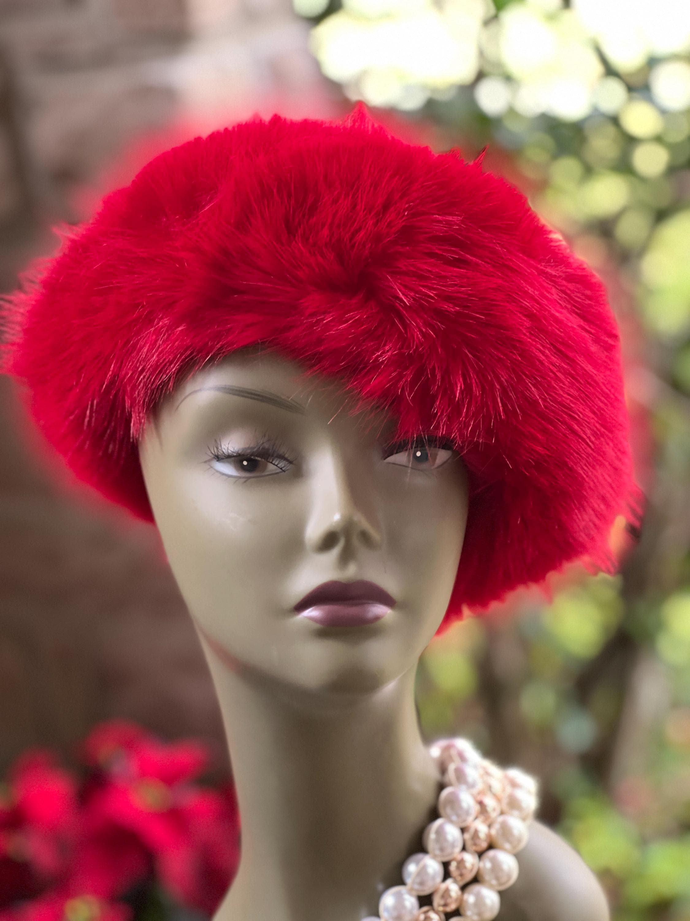 Red Beret with  Real Fur and Faux pearl details Red Fur Beret - Etsy main image 3