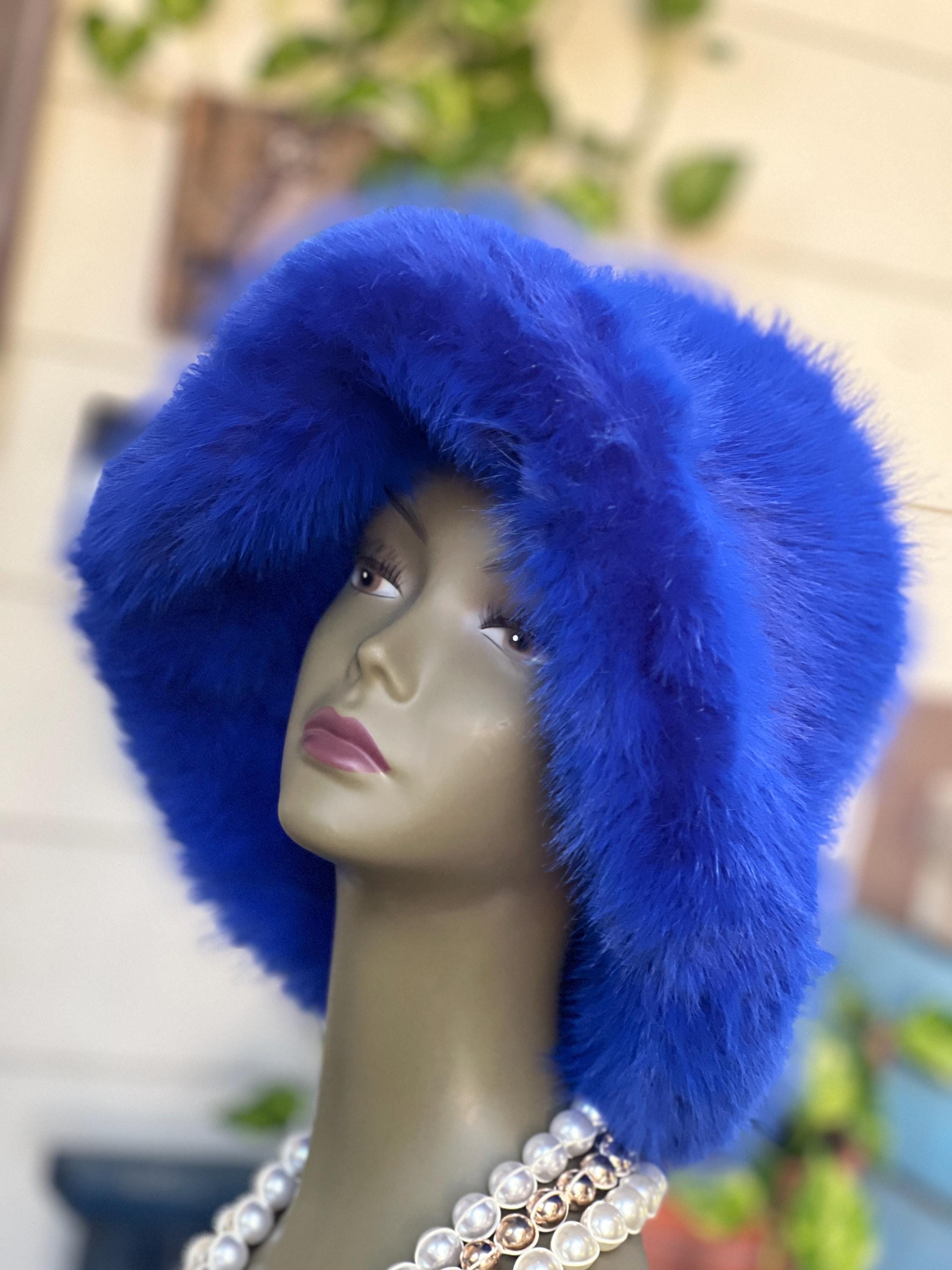 Royal Blue Vintage Hat with Plush Fabric and Ruffled Texture Haute Couture Royal Blue Designer Hat, Avant Garde Formal  main image 2
