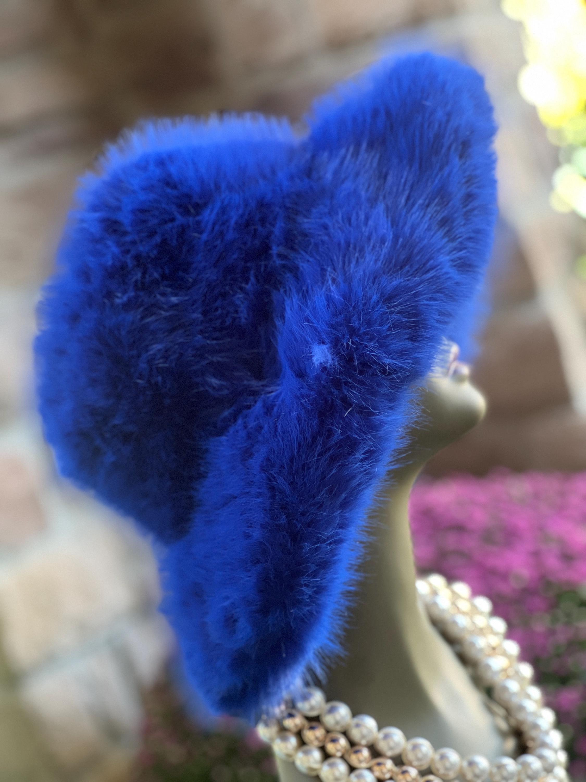 Luxury Royal Blue Fluffy Faux Fur Wide Brim Hat – Soft Plush  display picture 3