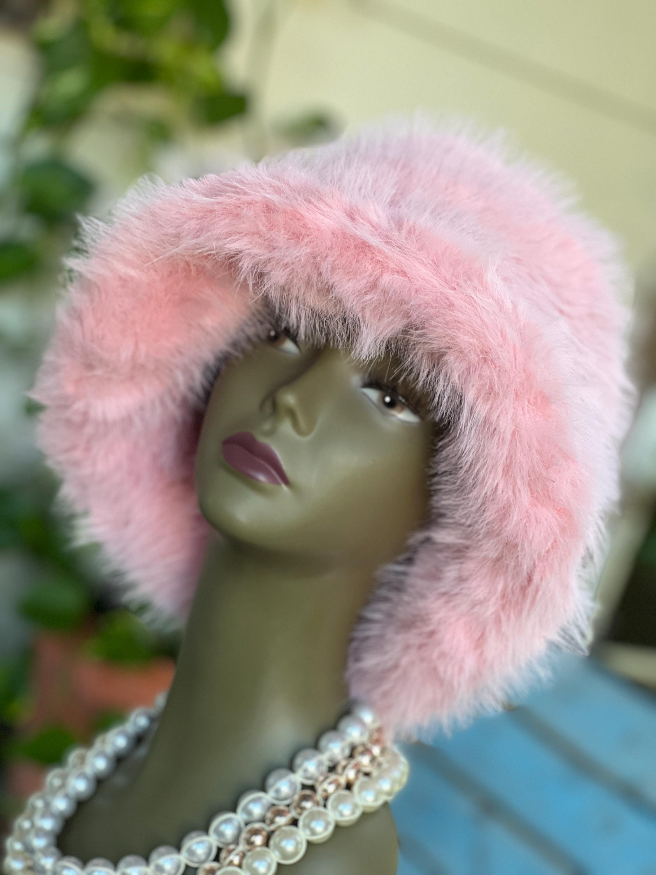 LIGHT PINK Faux Fur Wide Brim Hat – Soft Plush Winter  display picture 3