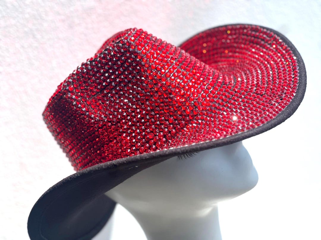 RED Rhinestone Cowboy Hat – Adjustable Fit, Sparkling Western Rodeo ...