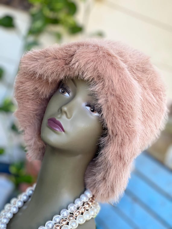 Elegant! Fabulous Fashionable Faux Fur Plush Blush Pink Warm Hat LIGHT PINK Faux Fur Wide Brim Hat – Soft Plush Winter  main image 2