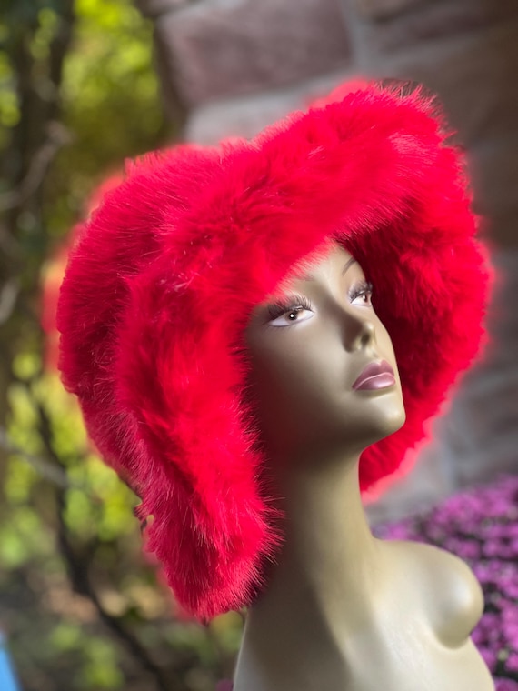 Red Faux Fur Bucket Hat: Plush Winter Elegance - Etsy