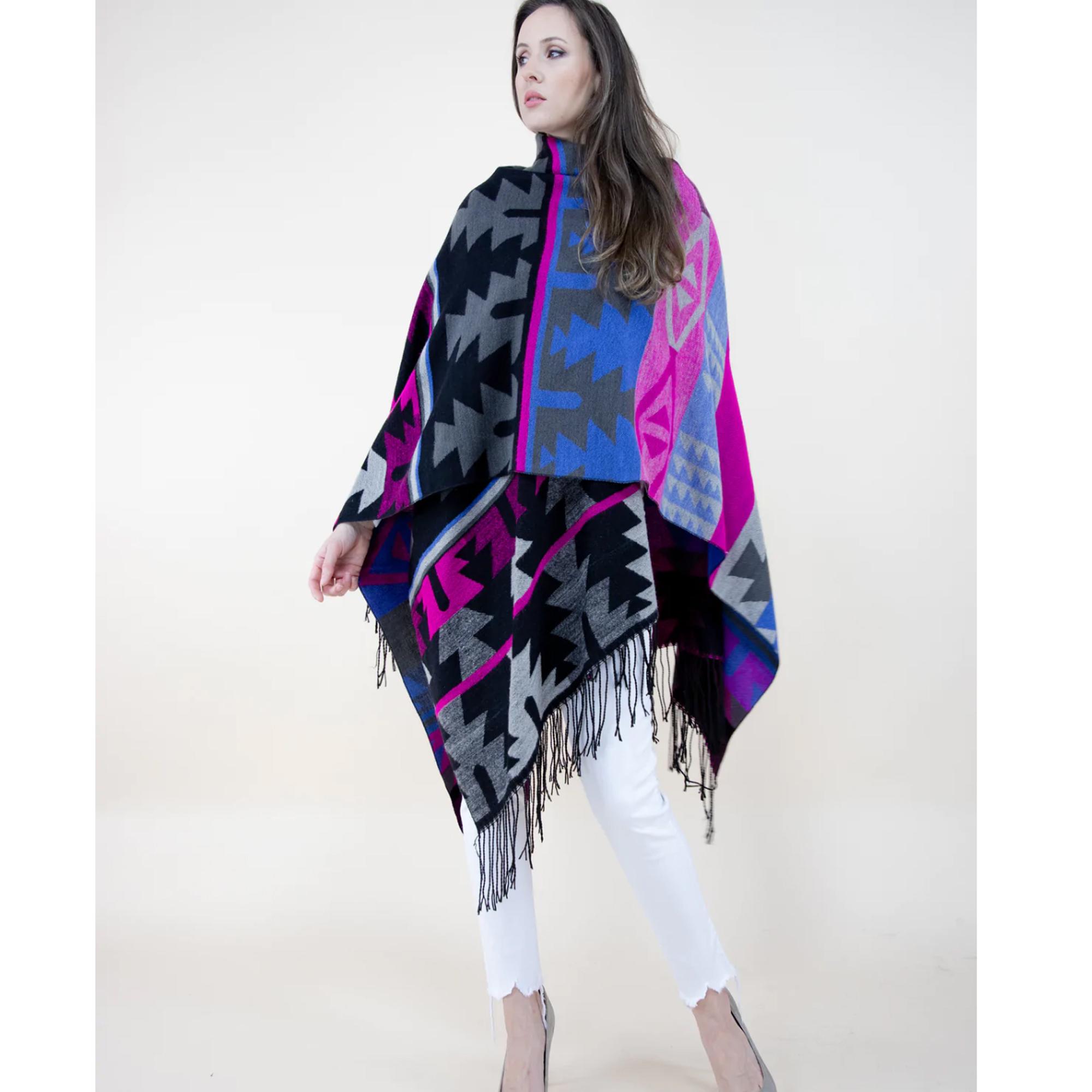 Aztec Ruana Wrap: Boho Poncho Cape With Fringe - Etsy