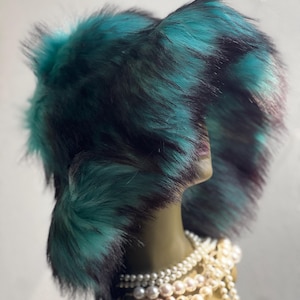 Blue Faux Fur Oversized Bucket Hat – Mega Fluffy Wide Brim Statement