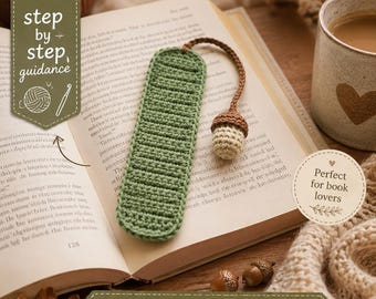 Patrón de marcapáginas de bellota a crochet / PDF para principiantes (descarga instantánea)