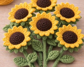 Ramo de girasoles de ganchillo / Flor amigurumi hecha a mano / Decoración de regalo
