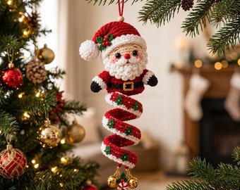 Patrón de adorno navideño de Papá Noel en espiral de ganchillo, decoración navideña de amigurumi (PDF)