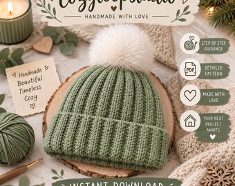 Patrón de gorro de ganchillo en PDF, ideal para principiantes.