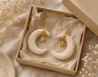 Crochet Crescent Moon Earrings | Boho Celestial Jewelry (PDF Pattern)