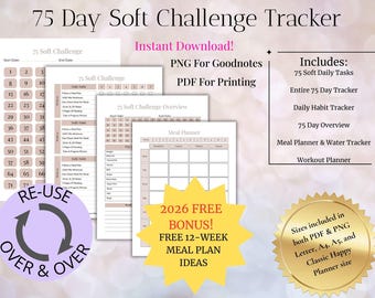 75 Soft Challenge Planner / Victorian Wellness Tracker (PDF e PNG)