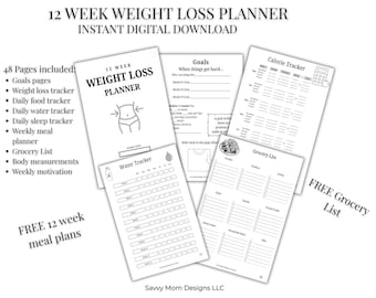 Planner per la perdita di peso di 12 settimane / Tracker di fitness minimalista (download digitale)