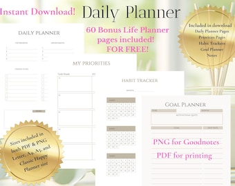 Agenda giornaliera in stile rustico stampabile / Lista delle cose da fare senza data (PDF e PNG)