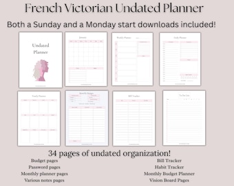 Planner vittoriano francese senza data / Blush stampabile (download digitale)