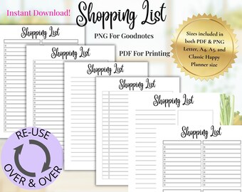 Lista della spesa stampabile / Planner minimalista per la spesa e la casa in formato PNG e PDF da scaricare