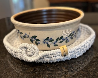 Bandeja de algodón enrollado tejida a mano: decoración del hogar en azul y gris