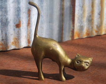 Vintage Brass Cat Figurine, Mid Century Modern Cast Brass Cat