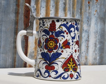 BMF West German Ceramic Beer Stein, BMF Floral Pattern Stein