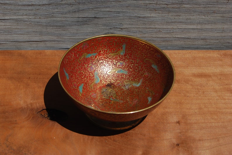 Boho Chic Decor Vintage Hand Painted Brass Bowl