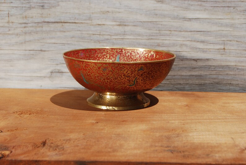 Boho Chic Decor Vintage Hand Painted Brass Bowl