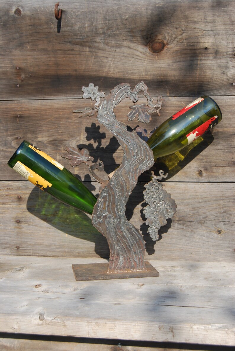 Handmade Wine Bottle Holder Metal Sculpture Etsy