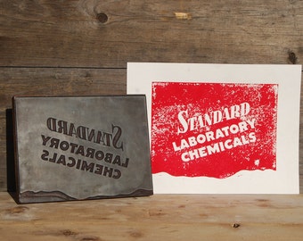 Mid-Century Printer's Block; Standard Laboratory Chemicals, Vintage Industrial Sign