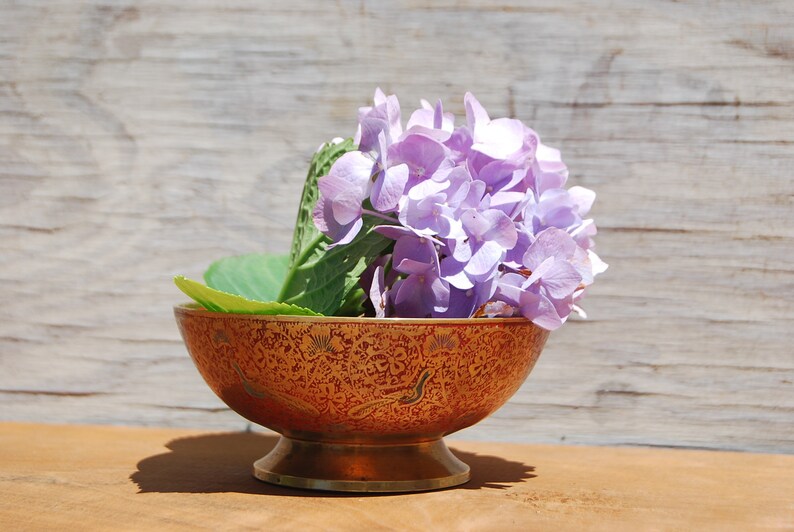 Boho Chic Decor Vintage Hand Painted Brass Bowl