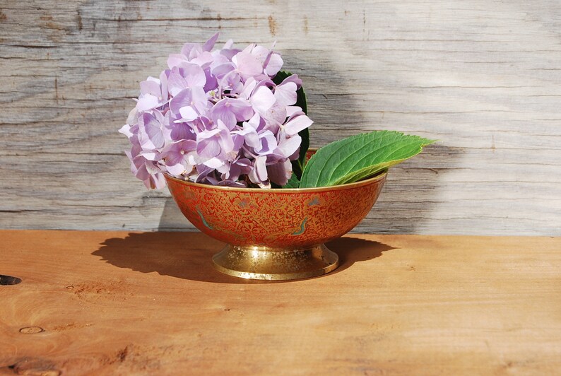 Boho Chic Decor Vintage Hand Painted Brass Bowl