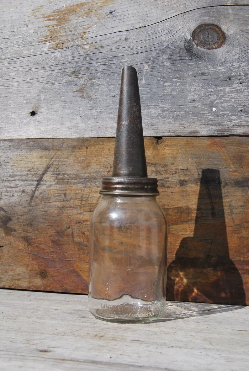 Vintage Motor Oil Spout Cap and Anchor Hocking Mason Jar The Etsy