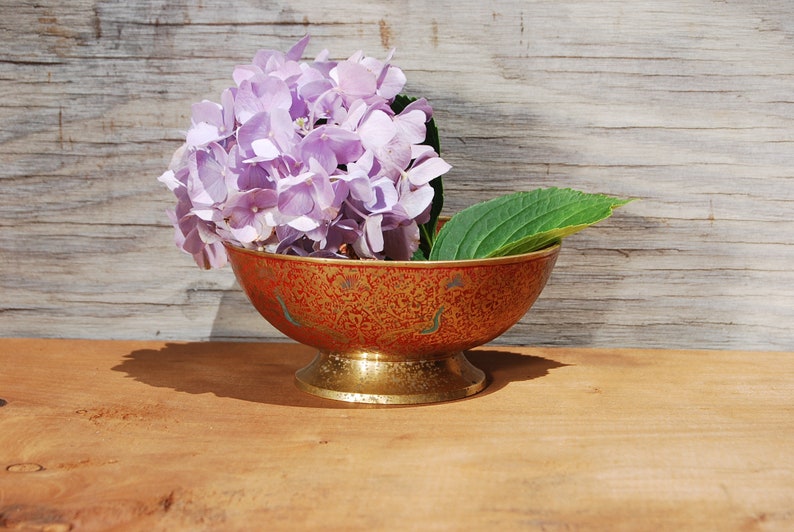 Boho Chic Decor Vintage Hand Painted Brass Bowl