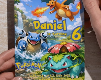 Pokémon verjaardagskaart | Bewerkbare Canva-sjabloon | Printbare uitnodiging voor een Pikachu-feestje | Jongen, meisje | Direct digitaal te downloaden