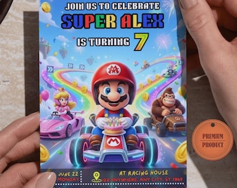 Bewerkbare Super Mario-uitnodiging, Mario Bros-verjaardagsuitnodiging, printbare verjaardagsfeestuitnodigingen, digitale verjaardagsfeestuitnodiging sjabloon