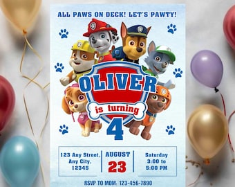 Printbare en bewerkbare uitnodiging voor een puppyfeestje, uitnodiging voor een puppyverjaardagsfeestje voor jongens en meisjes, puppyfeestje, direct te downloaden, sjabloon voor een puppyverjaardagsfeestje