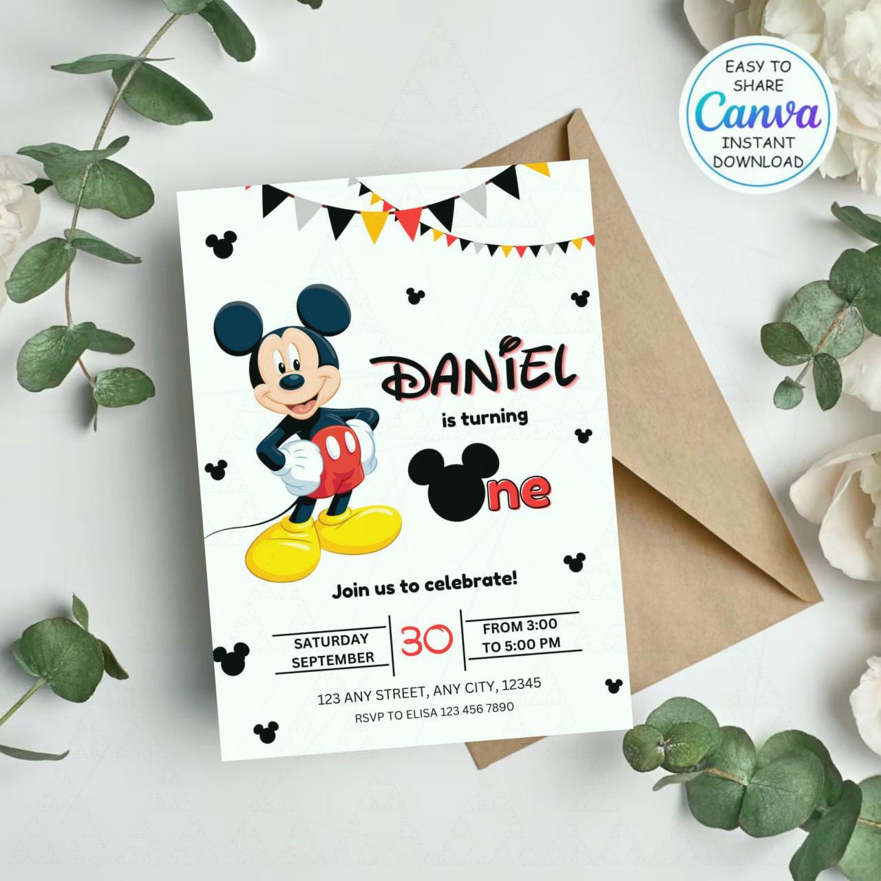 Editable Mickey Mouse Birthday Invitation, Printable Invitation Mickey ...