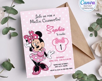 Invito di compleanno Oh Twodles, invito Oh Twoodles, festa di Minnie, invito per il primo compleanno di Minnie rosa, modello digitale modificabile