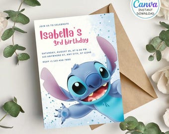 Stitch Birthday Invitation Template: Editable Canva Party Invite (5x7 inches) (Digital Download)