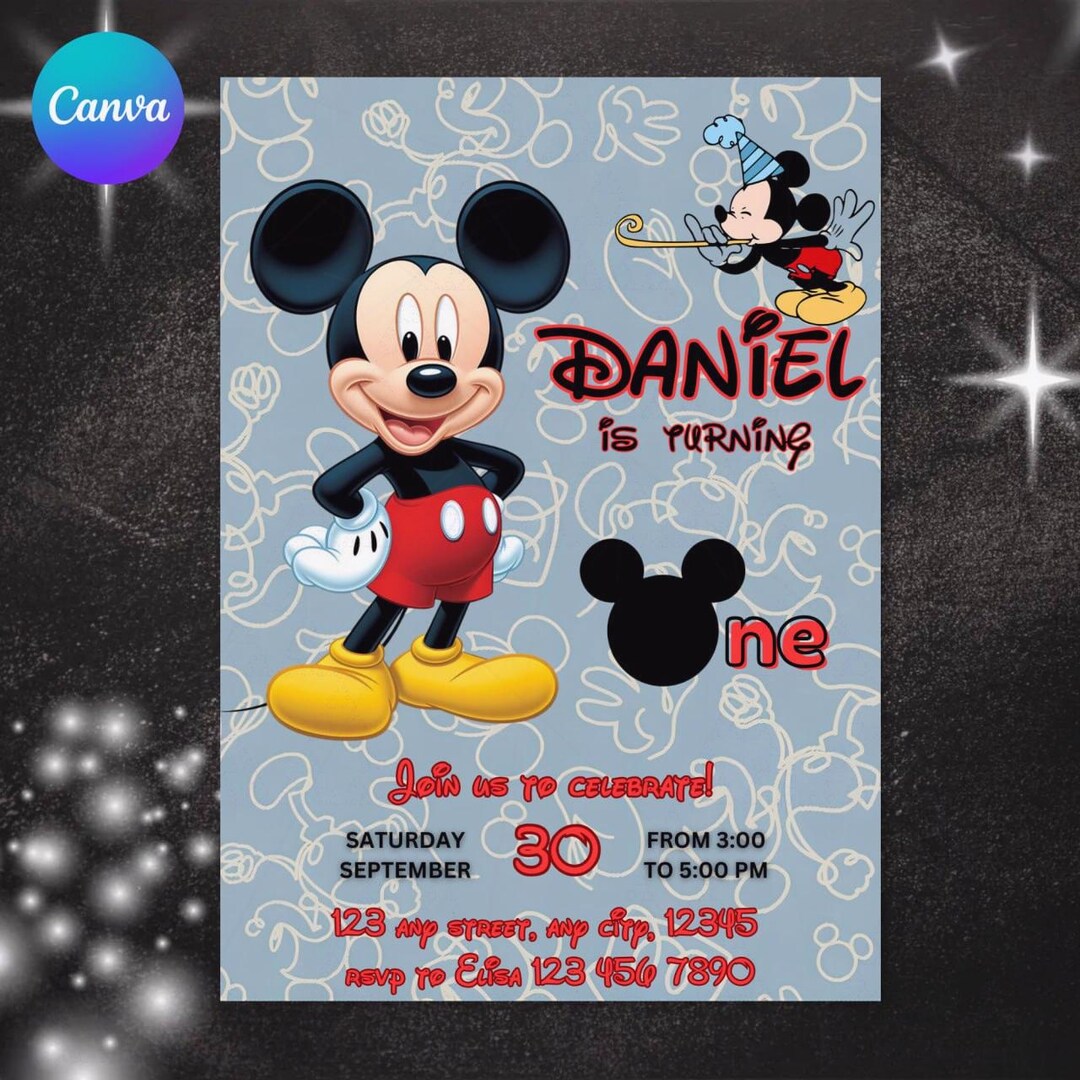 Editable Mickey Mouse Birthday Invitation, Printable Invitation Mickey ...