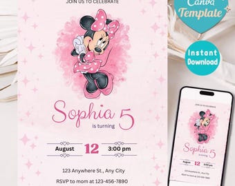 Invito di compleanno Oh Twodles, invito Oh Twoodles, festa di Minnie, invito per il 5° compleanno di Minnie rosa, modello digitale modificabile