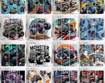 Monster Truck Tumbler Wrap PNG, Kids Racing Sublimation Design, Kids Tumbler Png, Monster Truck 20oz Tumbler, Monster Truck Tumbler Design 