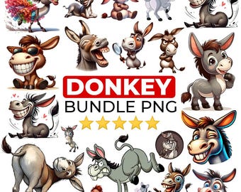 Funny Donkey PNG Bundle, Crazy Donkey Clipart, Donkey Printable, Cute Donkeys Clip Art, Quirky Donkey, Watercolor Donkey, Christmas Donkey